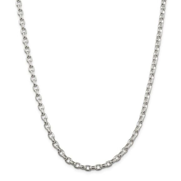 4.4mm, Sterling Silver Oval Solid Rolo Chain Necklace, 16 Inch
